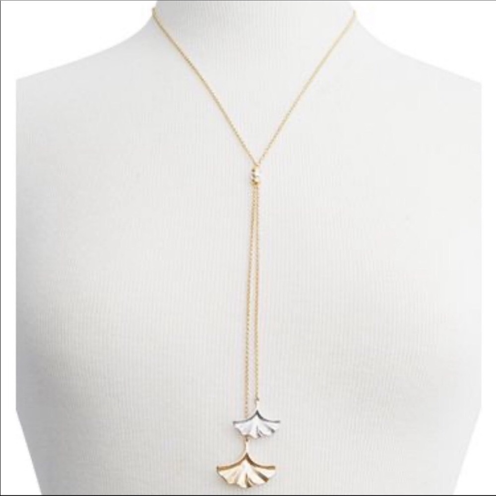 Two Tone Ginkgo Leaf Lariat Necklace